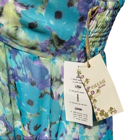 VASNA DESIRE LADIES BLUE MULTI COLORED MAXI DRESS FLOWY LINED SIZE SMALL - Picture 2 of 7